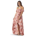 Wrangler Women's Pink High Slit Ruffle Smock Maxi Dress - XL