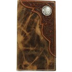 Ariat Distressed Brown with Corner Tooled Overlay and Circle Concho Rodeo Wallet