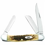 Case Amber Bone Peach Seed Jig Chrome Vanadium 3865 Stockman Knife with Spey Blade