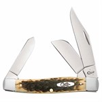 Case Amber Bone Peach Seed Jig Chrome Vanadium Large Stockman Knife