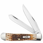 Case Amber Bone Peach Seed Jig Chrome Vanadium Trapper Knife