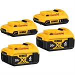 Dewalt 20 Volt MAX Battery, Lithion Ion 4AH & 2AH, 4 Pack