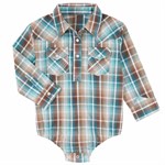 Wrangler Infnat Brown/Teal Long Sleeve Bodysuit - 9mo,