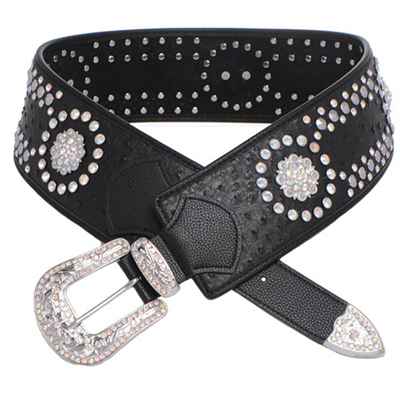 Kamberly Group Rhinestone Berry Studded Wide Leather Belt