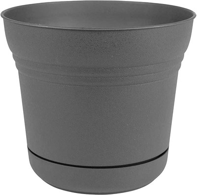 Bloem 5-in Saturn Planter with Saucer, Charcoal