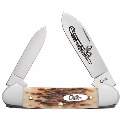 Case Amber Bone Peach Seed Jig Chrome Vanadium Canoe Knife