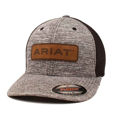 Ariat Heather Grey/Black Brown Leather Patch Flexfit Cap - L/XL