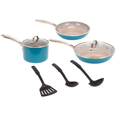 Gotham Steel Ocean Blue 8 Piece Ultra Nonstick Pots & Pans Set with Utensils