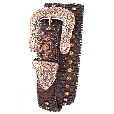 Kamberly Group Crystal Studded Leather Belt