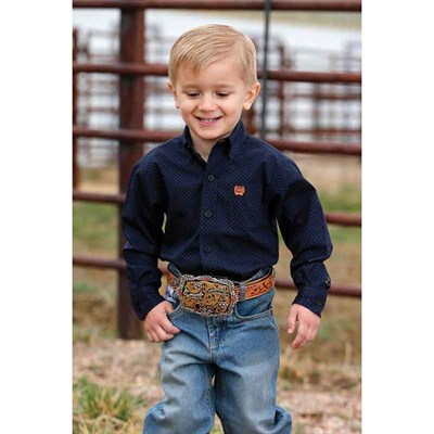 Cinch Toddler Navy/Black/Orange Micro-Geometric Print Long Sleeve Shirt - 2T