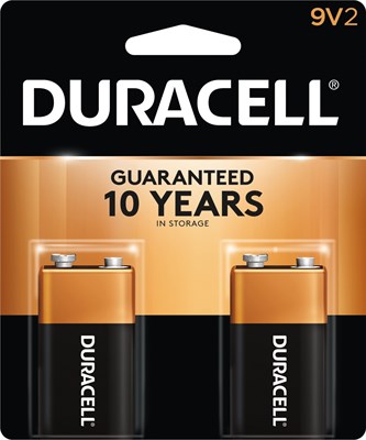 Duracell 9V Alkaline Battery, 2 Pack