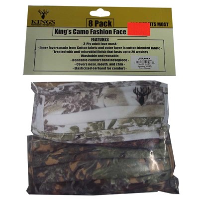 King's Camo Fashion Face Mask, 8 count