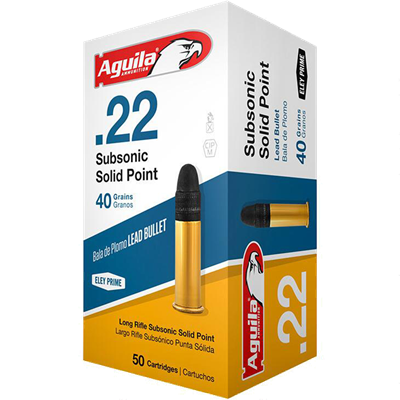 Aguila .22 LR 40 Grain Subsonic Rimfire Ammunition, 50 rounds