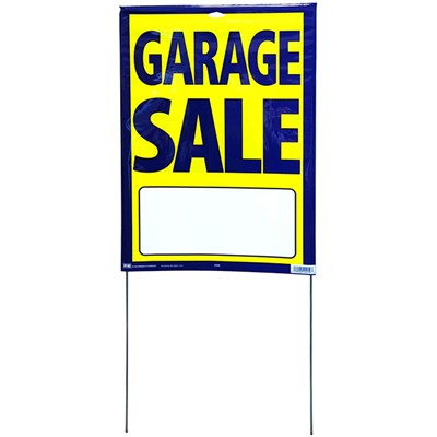 Hy-Ko  Products 24250 Garage Sale Bag Sign with Frame, 13-Inch x 29-Inch, Blue/Yellow