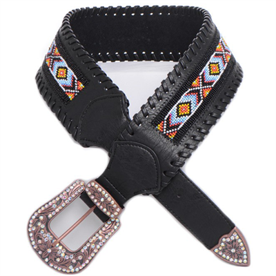 Kamberly Group Beaded Wide Leather Belt