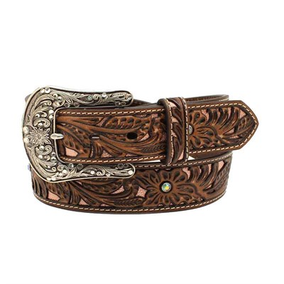 Ariat Women's Floral Embossed Pink Underlay Western Belt - XL