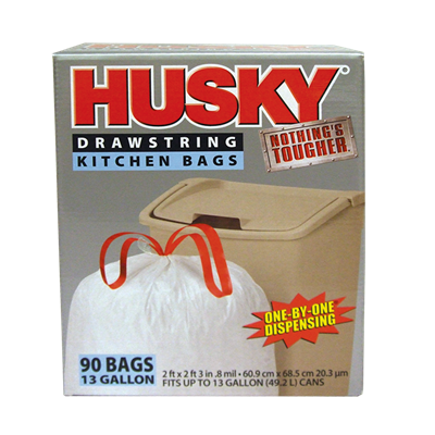 Husky 13 Gallon Drawstring Kitchen Trash Bags, 90 count