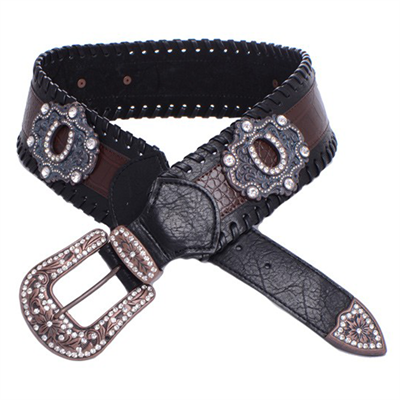 Kamberly Group Rhinestone Horseshoe Studded Wide Leather Belt