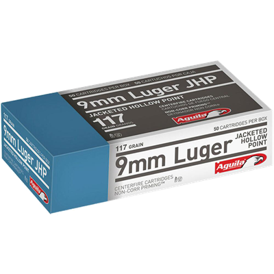 Aguila 9mm Luger 117 Grain JHP Handgun Ammunition, 50 rounds