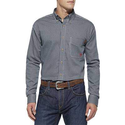 Ariat FR Long Sleeve Plaid Work Shirt - Blue, 2XL