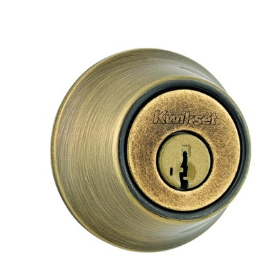 KWIKSET Security Single Cylinder Deadbolt, 1, Antique Brass