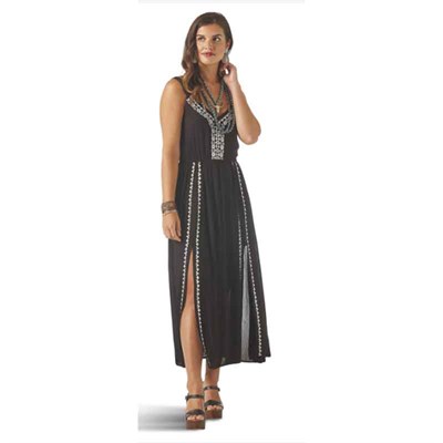 Wrangler Women's Black Embroidered Slit Dress - M