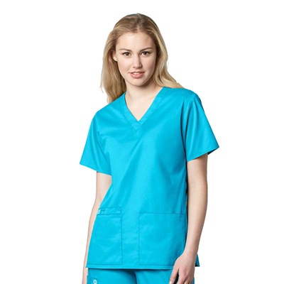 Wonderwink Women's V-Neck Scrub Top - S,Light Turquoise