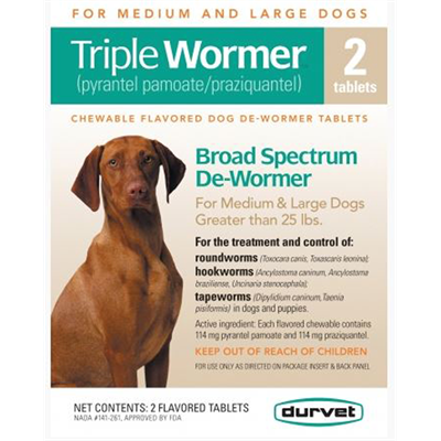 Durvet Triple Wormer for 3865 and Large Dogs, 2 doses