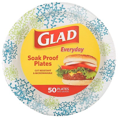 Glad Round Disposable Paper Plates, 50 Count