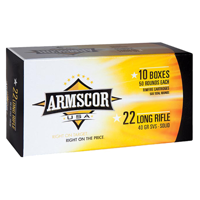 Armscor .22 LR 40 Grain Standard Velocity SP Rimfire Ammunition 500 rounds