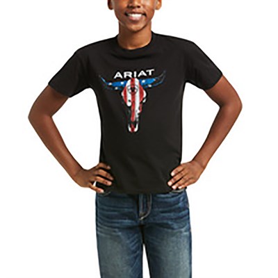 Ariat Kids Black Longhorn Flag Short Sleeve Tee