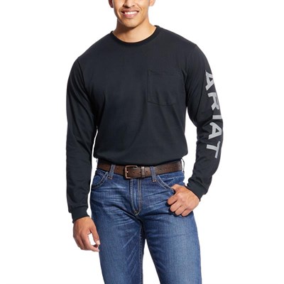 Ariat Men's FR Pocket Crew Logo Black Long Sleeve Tee-XL, Tall