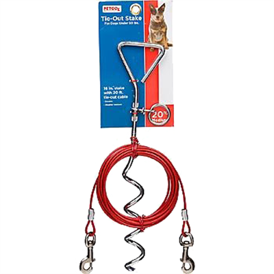 Boss Pets Stake Tie Out and Cable, 16 in x 20 ft