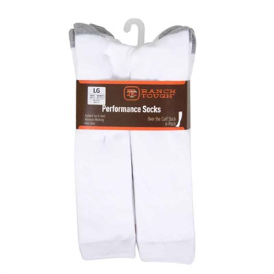 Noble Outfitters Ranch Tough White Over the Calf Sock, 6 pack