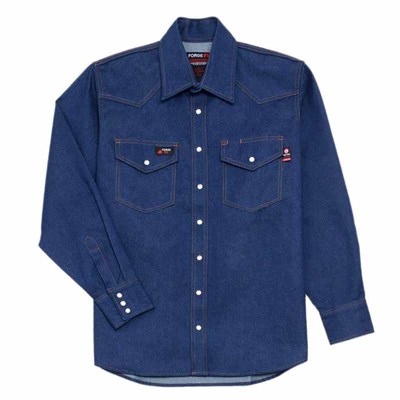 Forge FR Men's Solid Long Sleeve Shirt - L, Regular, Denim